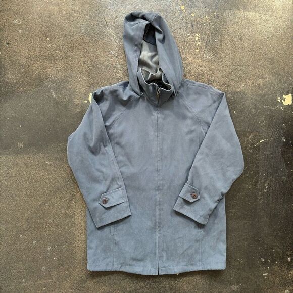 London Fog Blue Zip Up Jacket Essential Women’s Size M Petite Hooded Adjustable - Picture 1 of 12